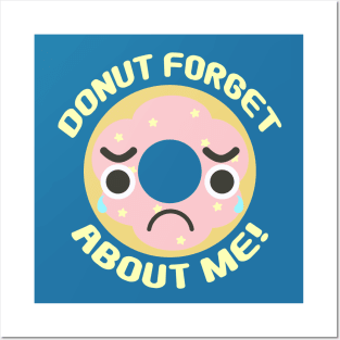 Do Not Forget About Me! Star Sprinkle Pink Frosted Donut Food Pun on Blue Round Posters and Art